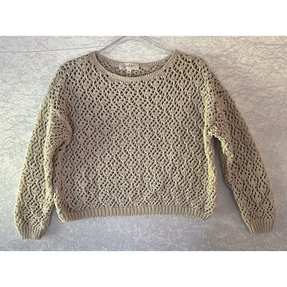 Jessica Simpson Women's Ivory Crochet Crop Sweater Cardigan, Size Medium